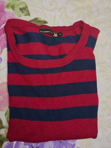 Roadster  Maroon And Navy Blue Striped Pullover