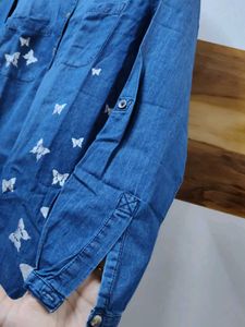 Denim Shirt with Butterfly Print