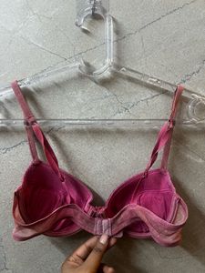 Lace Trimmed Pink Underwire Bra