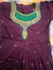 Purple Anarkali Kurta with Embellished Neckline
