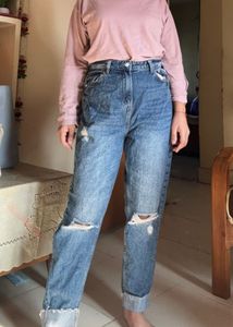 High Waisted Blue Ripped Jeans