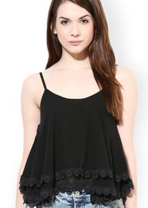Elegant Black Lace Trim Camisole Top