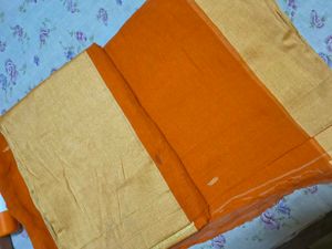 Elegant Orange Saree with Golden Border