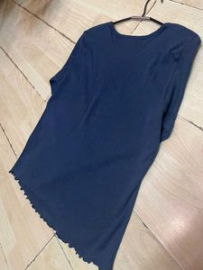 Navy Blue Long Sleeve Lettuce Hem Top