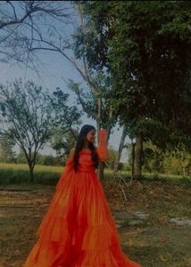 orange ruffle gown