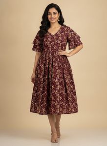 Maroon Floral Print Dress
