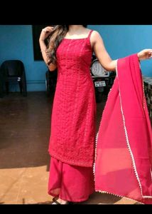 Stunning Red Chikankari Kurta Set