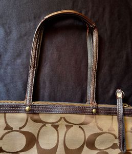 Coach Signature Canvas Leather Trim Zip Tote