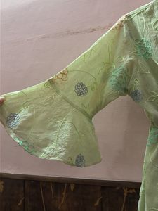 Light Green Embroidered Bell Sleeve Top