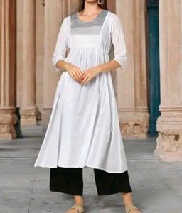 White Swiss Dot A-Line Kurta