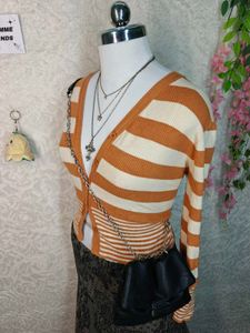 Striped Button-Up Cardigan