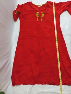 Red Designer Kurti Length is 42" Approx