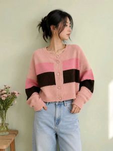 Chic Color Block Knit Cardigan