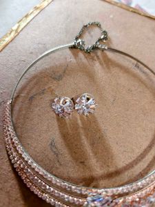 Elegant Cz Choker Necklace &amp; Earrings Set