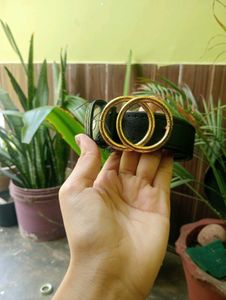 Black Belt with Double Gold Circle Buckle