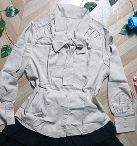 Korean Elegant Bow Neck Beige Shirt🌸