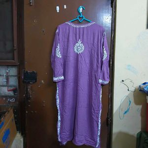 Purple Kurta Set with White Embroidery