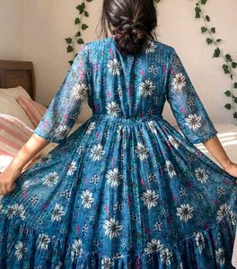 Blue Floral Anarkali Dress