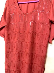Women's Embroided Long Coral Kurti