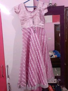 womens' Ethnic Dress - Pink &amp; Silver