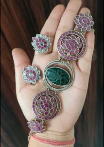 Brass handcarved stone Jewellery Set
