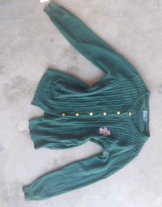 Green Knit Cardigan with Bear