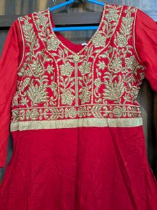 Red Embroidered Anarkali Kurta Set