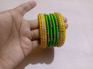 Silk Thread Bangles - Yellow & Green