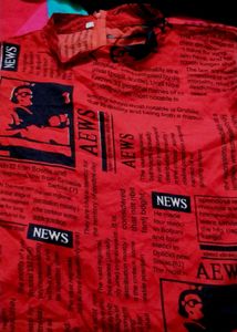 Trendy Red Newspaper Print Top