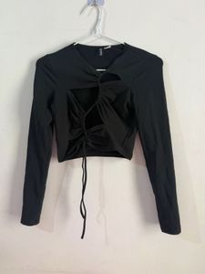 Chic Black Cut-Out Ruched Top