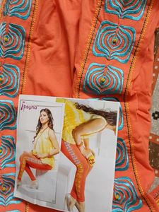 Orange Embroidered Legging