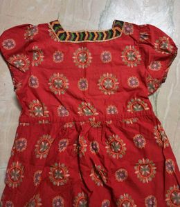 Red Ethnic Printed Fit-n-Flair Midi Dress