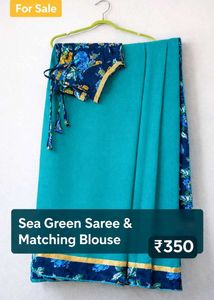 Sea Green Saree with Floral Blouse