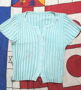 Light Blue Ribbed Cropped Cardigan