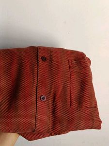 Men's Red Textured Button-Down Shirt