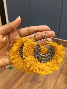 Boho Yellow Tassel Hoop Earrings