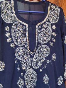 Embroidered Blue Chiffon Blouse