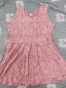 Pink Printed Sleeveless Kurta