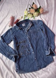 Blue Denim Galaxy Print Button-Up Shirt
