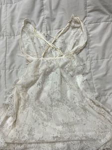 white floral lace babydoll mini dress