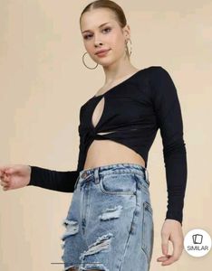 Shein Full Sleeves Twisted Front Cut-Out Fitted To