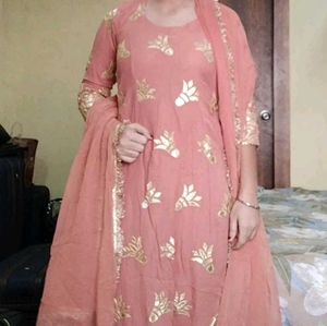 Peach Cotton Blend 3-Piece Salwar Suit Set