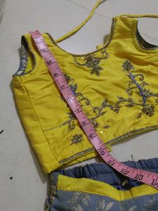 Yellow &amp; Grey Embellished Lehenga Choli