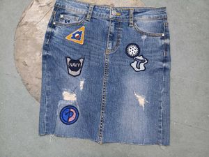 Denim Skirt with Patches