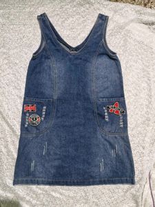 Denim Pinafore Dress with Patchwork Pockets