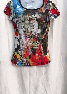 142112. Vibrant Abstract Print Short Sleeve Top