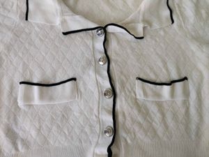 Chic White Knit Button-Up Top