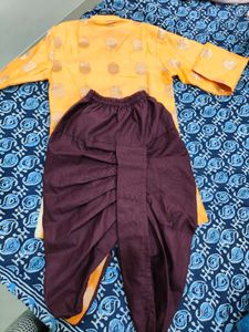 Silk blend Kurta with brown dhoti