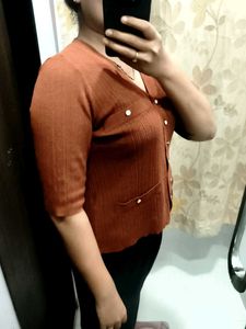 Chic Rusty Orange Cardigan Top