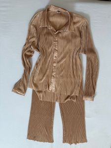 Pleated Button-Up Shirt & Pants Set